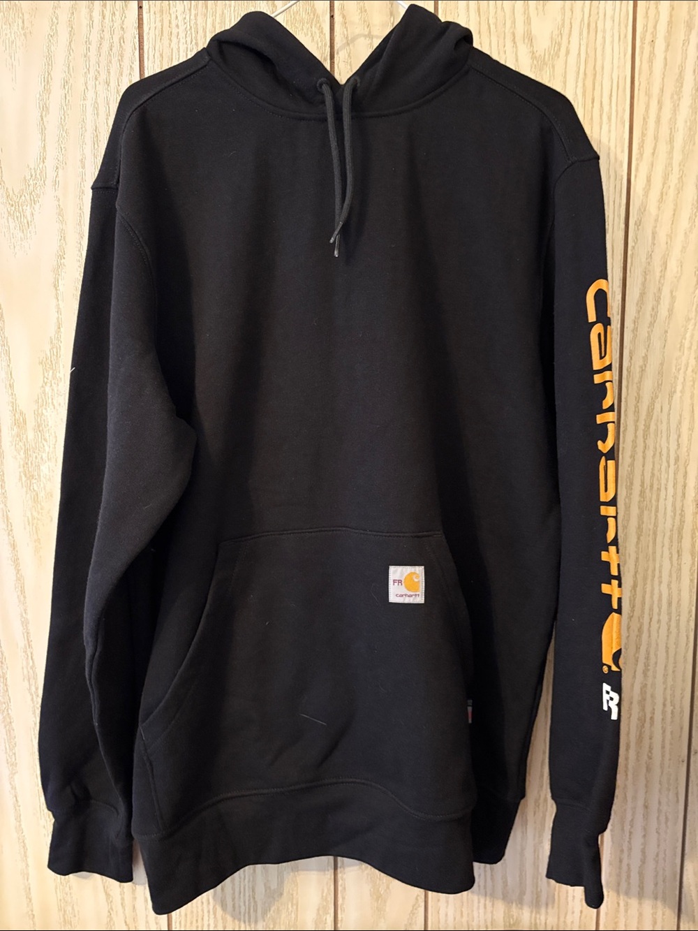 Carhartt FR Black Pullover Hoodie with Yellow Sleeve Logo